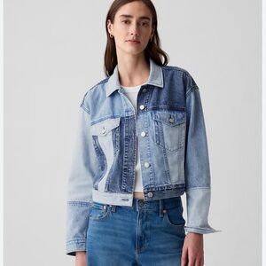GAP Cropped Patchwork Icon Denim Jacket